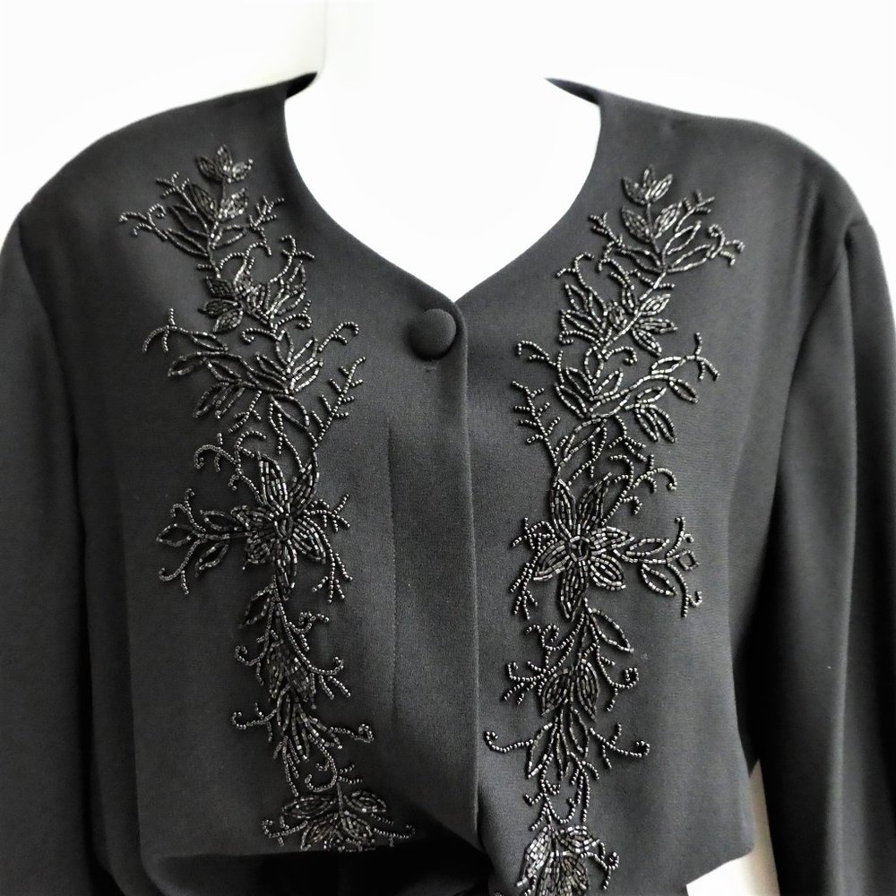 Liz Claiborne Vintage Beaded Black Jumpsuit Elegant Bead Belt Wide Leg Zip XL - Picture 4 of 10
